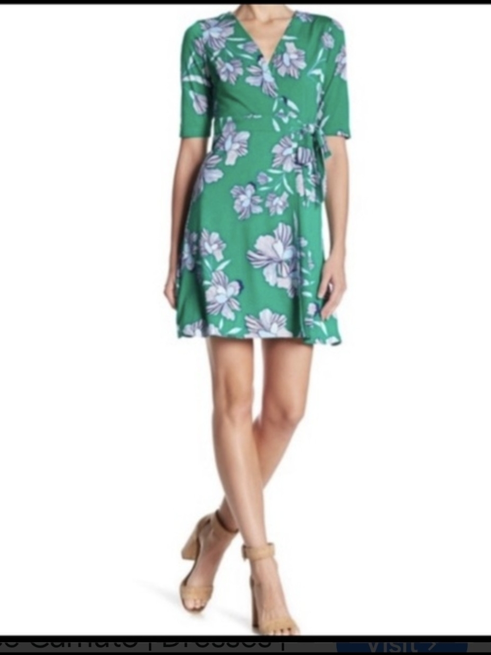 Vince Camuto Green Floral Wrap Mini Dress